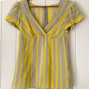 Nanette Lepore Striped Silk Cap Sleeve Gesture Top